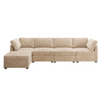 Canapé 3 places en velours gris/noir/beige à assise profonde avec ottoman