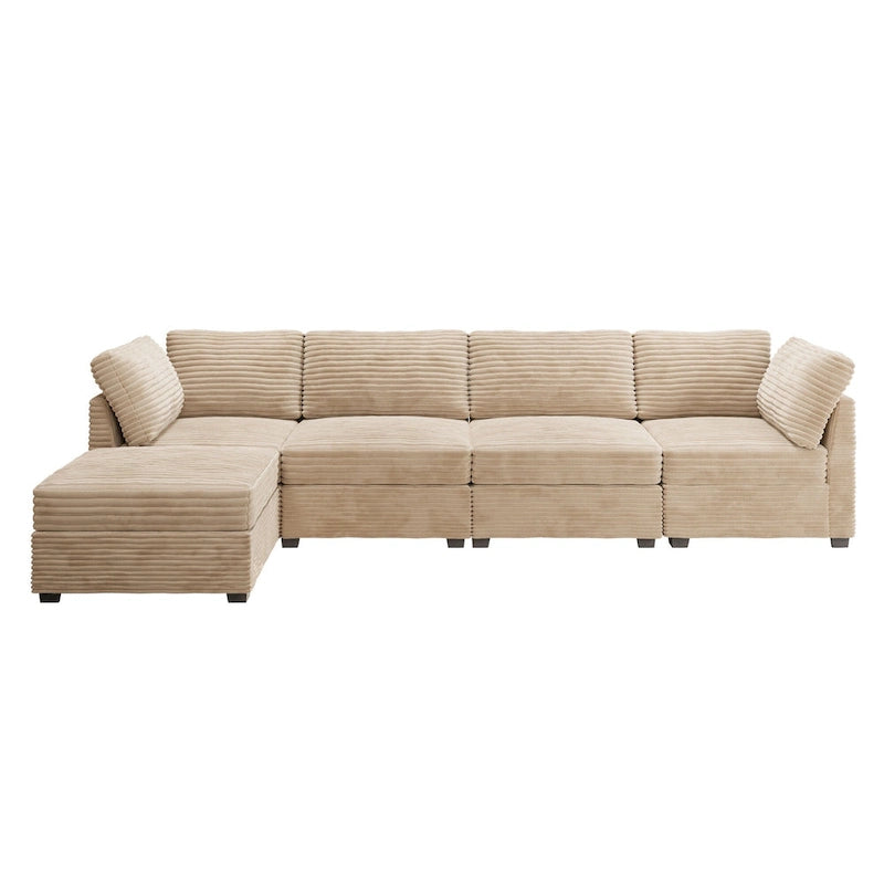 Canapé 3 places en velours gris/noir/beige à assise profonde avec ottoman