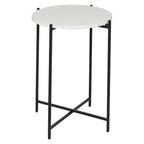 Table d'appoint ronde avec plateau en terrazzo blanc et pieds en métal noir, 1 personne