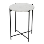 Table d'appoint ronde avec plateau en terrazzo blanc et pieds en métal noir, 1 personne