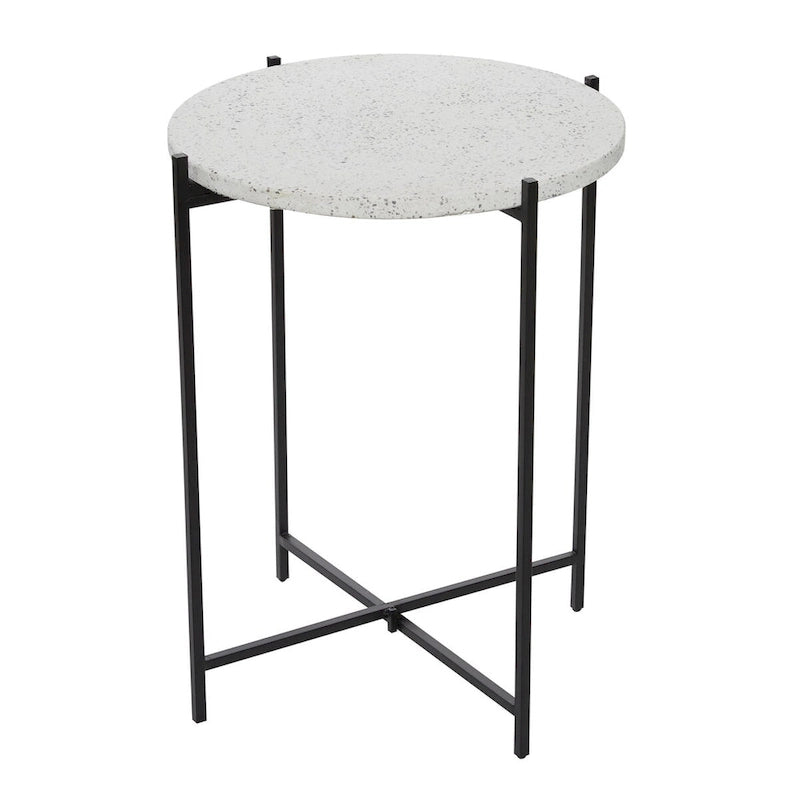 Table d'appoint ronde avec plateau en terrazzo blanc et pieds en métal noir, 1 personne