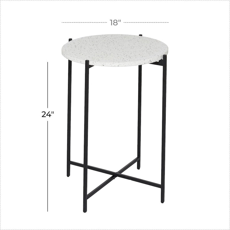 Table d'appoint ronde avec plateau en terrazzo blanc et pieds en métal noir, 1 personne