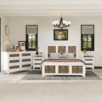 Ensemble de chambre 4 pièces lit Queen blanc/noir – Style ferme, pour 1-2 personnes