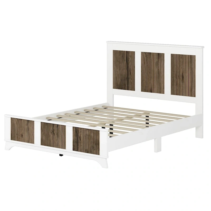 Ensemble de chambre 4 pièces lit Queen blanc/noir – Style ferme, pour 1-2 personnes
