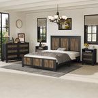Ensemble de chambre 4 pièces lit Queen blanc/noir – Style ferme, pour 1-2 personnes