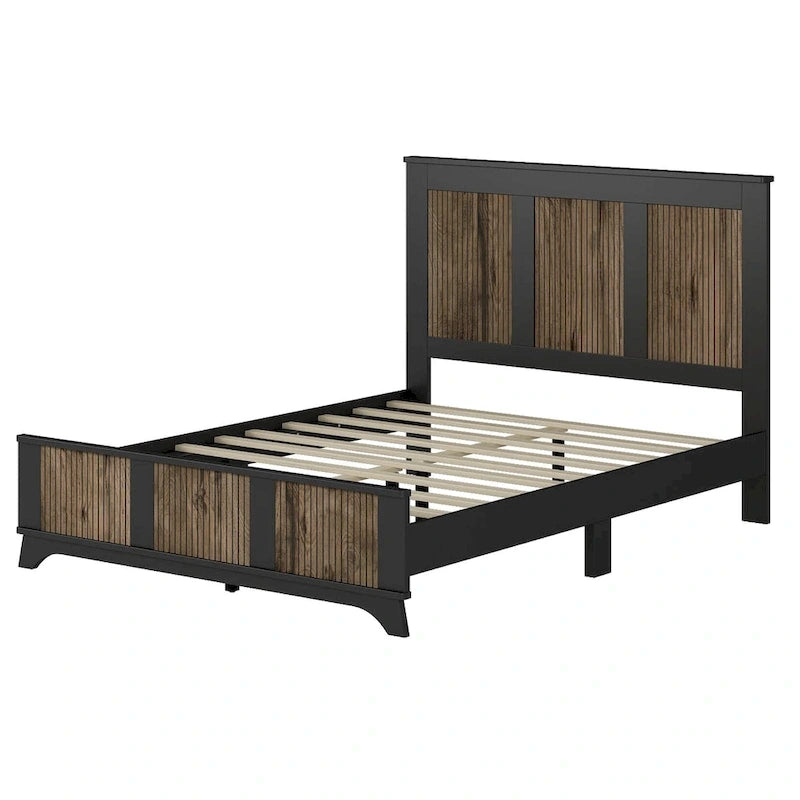 Ensemble de chambre 4 pièces lit Queen blanc/noir – Style ferme, pour 1-2 personnes