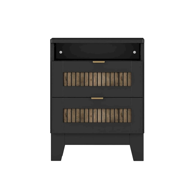 Ensemble de chambre 4 pièces lit Queen blanc/noir – Style ferme, pour 1-2 personnes