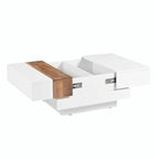 Table basse carrée blanche/noire avec plateau coulissant et rangement dissimulé