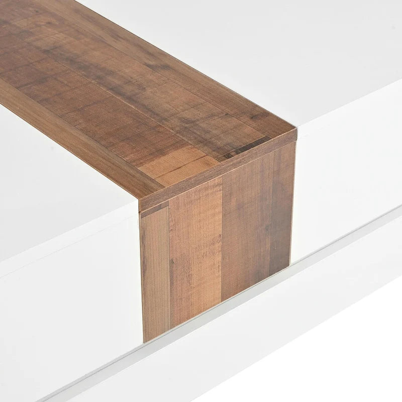 Table basse carrée blanche/noire avec plateau coulissant et rangement dissimulé
