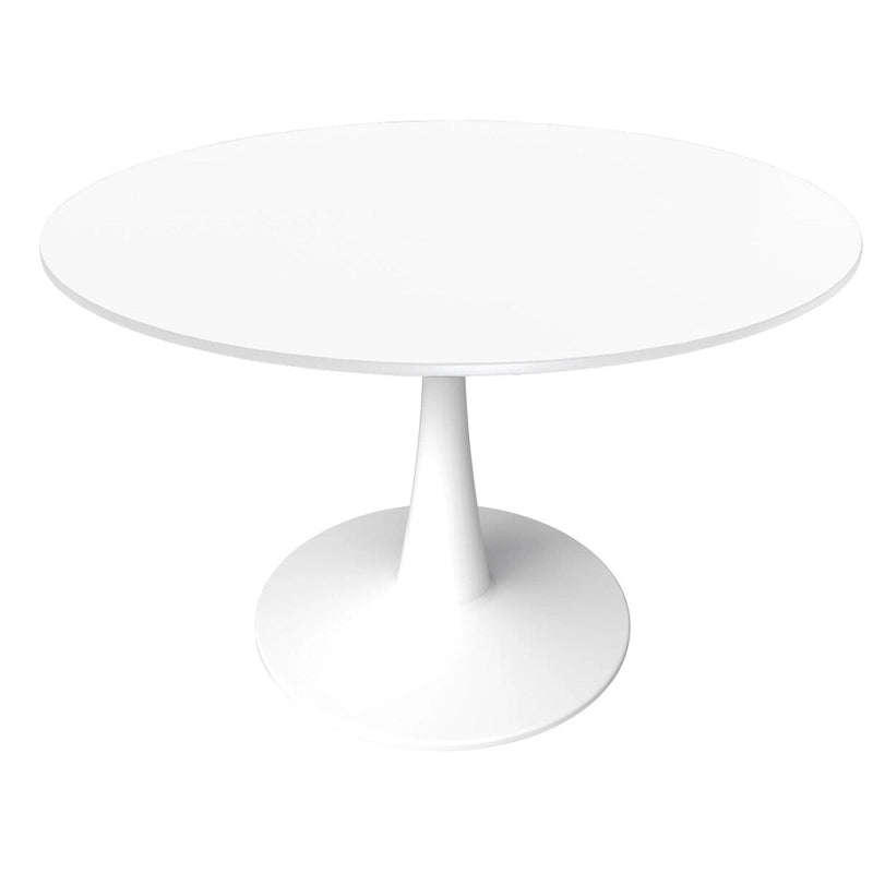 Table à manger ronde 4 places blanche / noire / blanche marbrée, style pied central Mid-Century