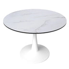 Table à manger ronde 4 places blanche / noire / blanche marbrée, style pied central Mid-Century