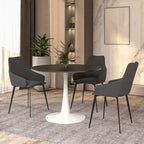 Table à manger ronde 4 places blanche / noire / blanche marbrée, style pied central Mid-Century