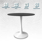 Table à manger ronde 4 places blanche / noire / blanche marbrée, style pied central Mid-Century