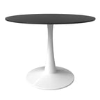 Table à manger ronde 4 places blanche / noire / blanche marbrée, style pied central Mid-Century