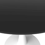 Table à manger ronde 4 places blanche / noire / blanche marbrée, style pied central Mid-Century