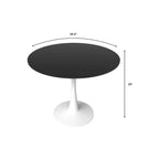 Table à manger ronde 4 places blanche / noire / blanche marbrée, style pied central Mid-Century