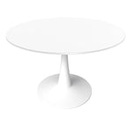 Table à manger ronde 4 places blanche / noire / blanche marbrée, style pied central Mid-Century