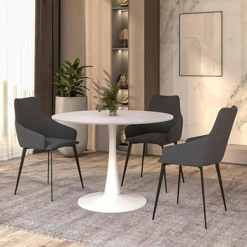 Table à manger ronde 4 places blanche / noire / blanche marbrée, style pied central Mid-Century
