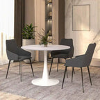 Table à manger ronde 4 places blanche / noire / blanche marbrée, style pied central Mid-Century