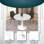 Table à manger ronde 4 places blanche / noire / blanche marbrée, style pied central Mid-Century