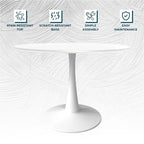 Table à manger ronde 4 places blanche / noire / blanche marbrée, style pied central Mid-Century