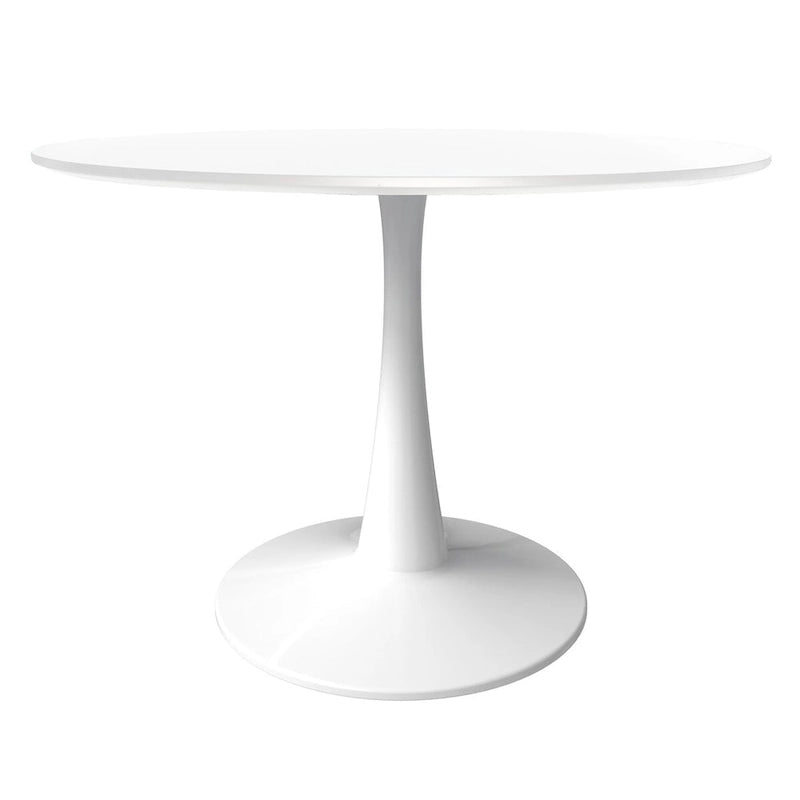 Table à manger ronde 4 places blanche / noire / blanche marbrée, style pied central Mid-Century