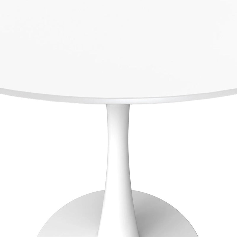 Table à manger ronde 4 places blanche / noire / blanche marbrée, style pied central Mid-Century