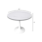 Table à manger ronde 4 places blanche / noire / blanche marbrée, style pied central Mid-Century