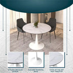 Table à manger ronde 4 places blanche / noire / blanche marbrée, style pied central Mid-Century