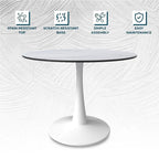 Table à manger ronde 4 places blanche / noire / blanche marbrée, style pied central Mid-Century