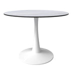 Table à manger ronde 4 places blanche / noire / blanche marbrée, style pied central Mid-Century