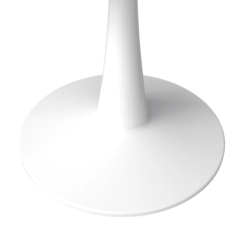 Table à manger ronde 4 places blanche / noire / blanche marbrée, style pied central Mid-Century
