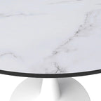 Table à manger ronde 4 places blanche / noire / blanche marbrée, style pied central Mid-Century